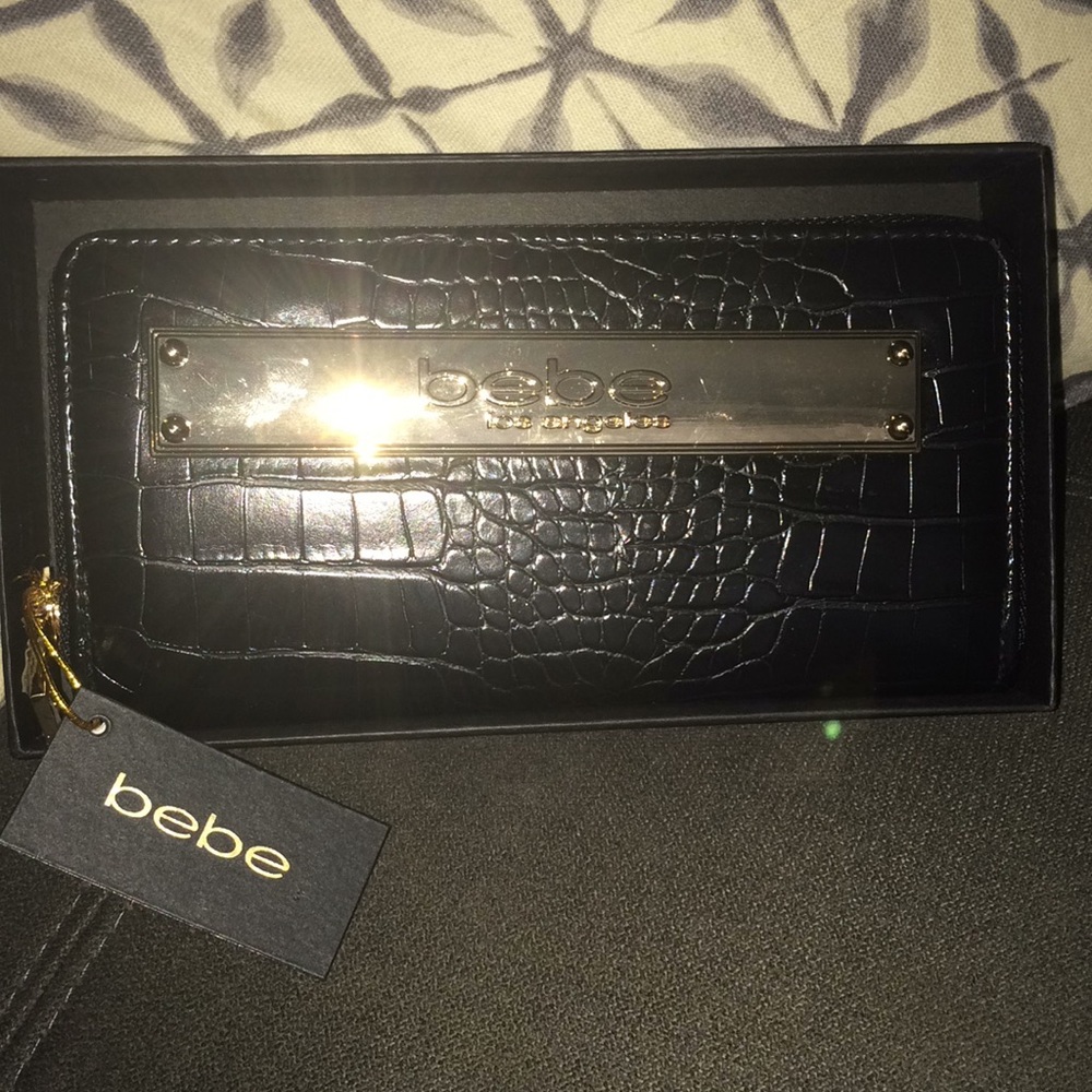 NWT Bebe black wallet w/gold color hardware